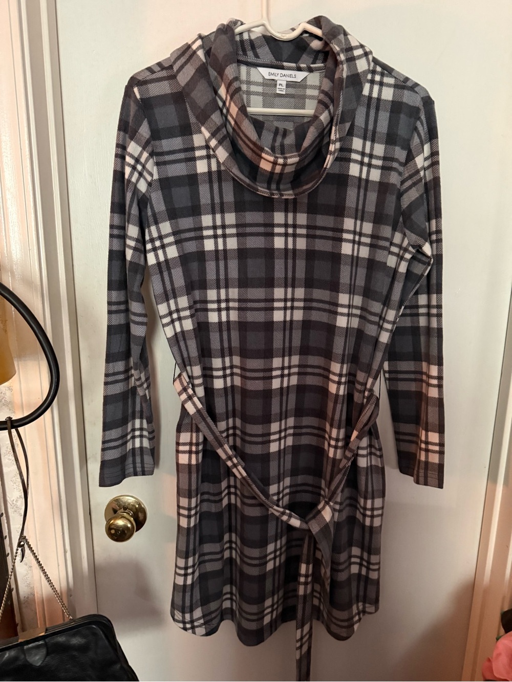 Gray Plaid Cowl Neck Dress